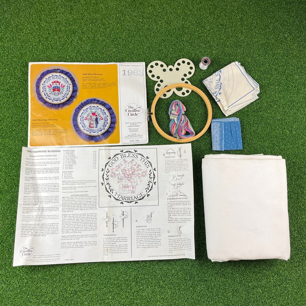 Vintage 1963 The Creative Circle God Bless This Marriage Embroidery Kit